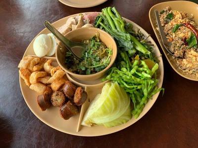 "Northern Thai appetiser set" with "Nam Phrik Num" at Lu Lam, Chiang Rai