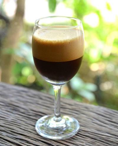 Caffe shakerato is in its basic form an espresso with sugar added, and shaken in a cocktail shaker. Ideal for hot days.