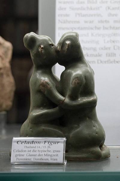 Celadon figurine. Thailand 14th or 15th century AD. Celadon is a typical grey-green glaze of the Ming period. Museum Humanum, Fratres.