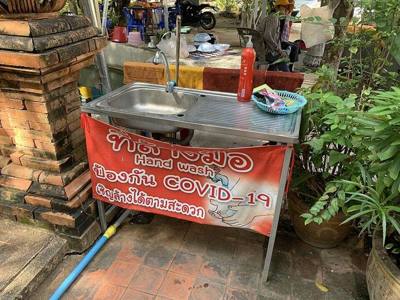 A public sink to wash hand since it's COVID-19 pandemic, in Wat Phra That Doi Chom Thong, Chiang Rai