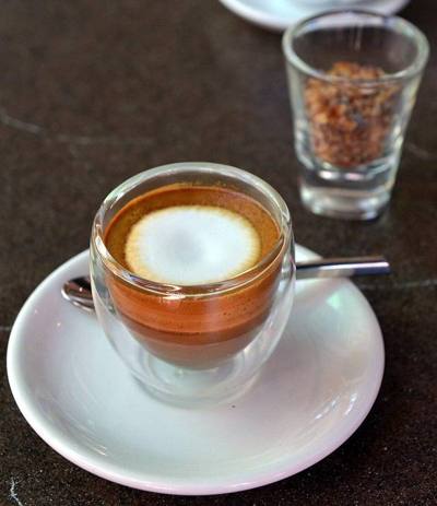 An espresso macchiato" at "Impresso Espresso Bar" in Chiang Mai, Thailand