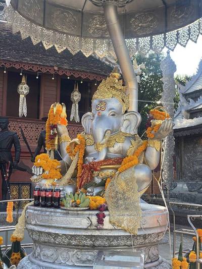 The Silver Ganesha statue with an umbrella in Wat Sri Suphan in Chiang Mai