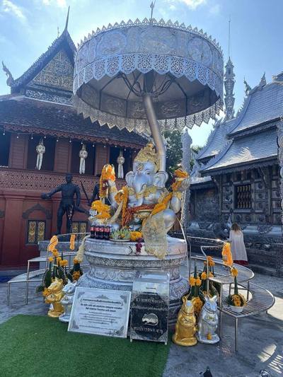 The Silver Ganesha statue with an umbrella in Wat Sri Suphan in Chiang Mai