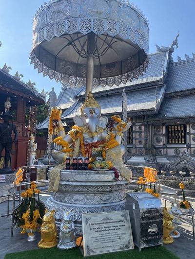 The Silver Ganesha statue with an umbrella in Wat Sri Suphan in Chiang Mai