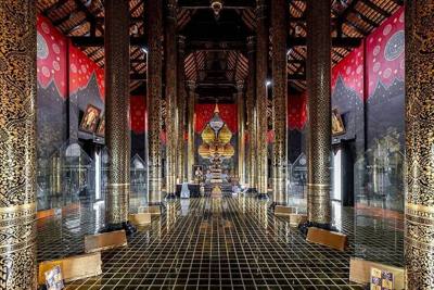 The interior of Royal Pavilion (Ho Kum Luang), a traditional Lanna architecture-pavillion, is located at the main axis of Royal Park Rajapruek, Chiang Mai…