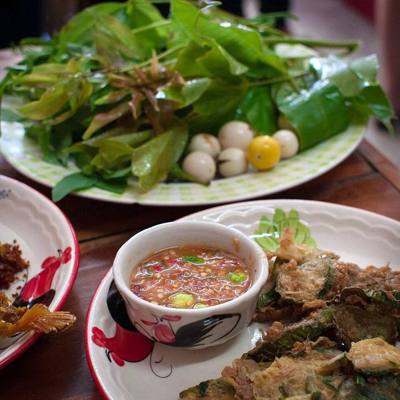 Nam phrik kapi (Thai script: น้ำพริกกะปิ): A dipping sauce made with shrimp paste, dried shrimp, garlic, bird's eye chillies, fish sauce, sugar, pea-sized…