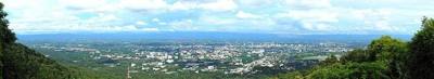Panorama of Chiang Mai during the rainy season when the skies are more clear and the surroundings more luscious green. The image was taken from the viewpoint…
