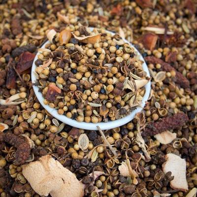 Phrik lap (Thai script: พริกลาบ) is the mix of more than a dozen dried spices used in northern Thai lap/larb . At a market in Chiang Khong, Chiang Rai province.