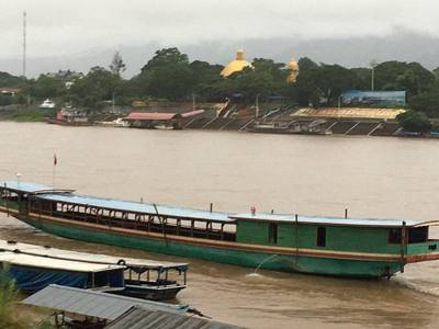 View of the Sam Liam Kham Checkpoint in the Golden Triangle Special Economic Zone, Laos, from Sop Ruak, Thailand