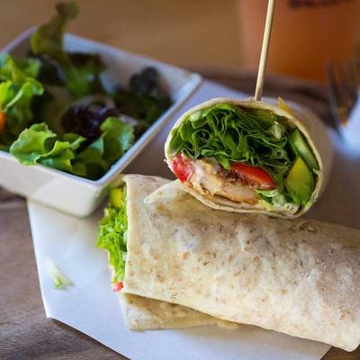 Smoked chicken and avocado wrap at the Fresh and Wraps Resto Bar in Chiang Mai.