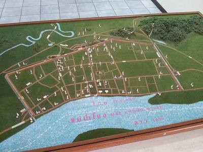 The city layout at the local museum that shows the locations of the temples in Chiang Saen.