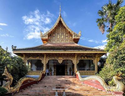 Wihan of Wat Chiang Chom is situated outside the old town of Chiang Mai city.