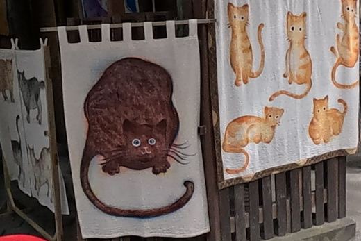 Hand-painted cat quilts at KOON — Chamcha Market, San Kamphaeng