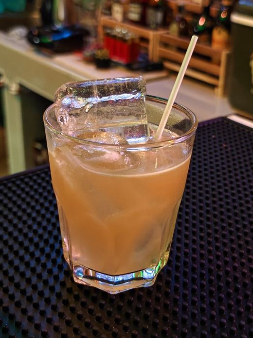 A cocktail on ice at FUBAR's bar