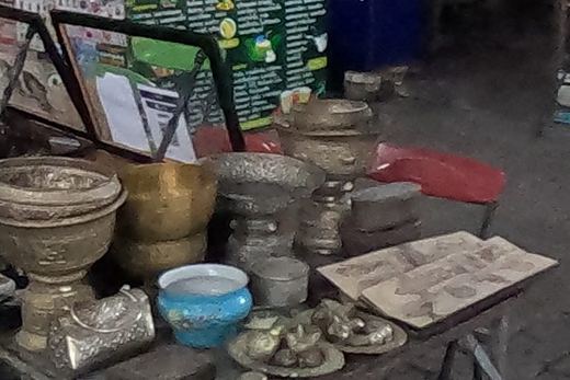 Brass bowls and old silverware