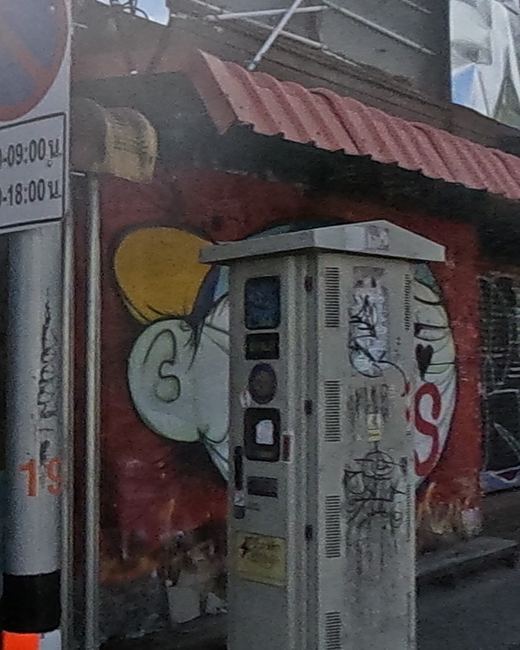 Colorful cartoon character mural