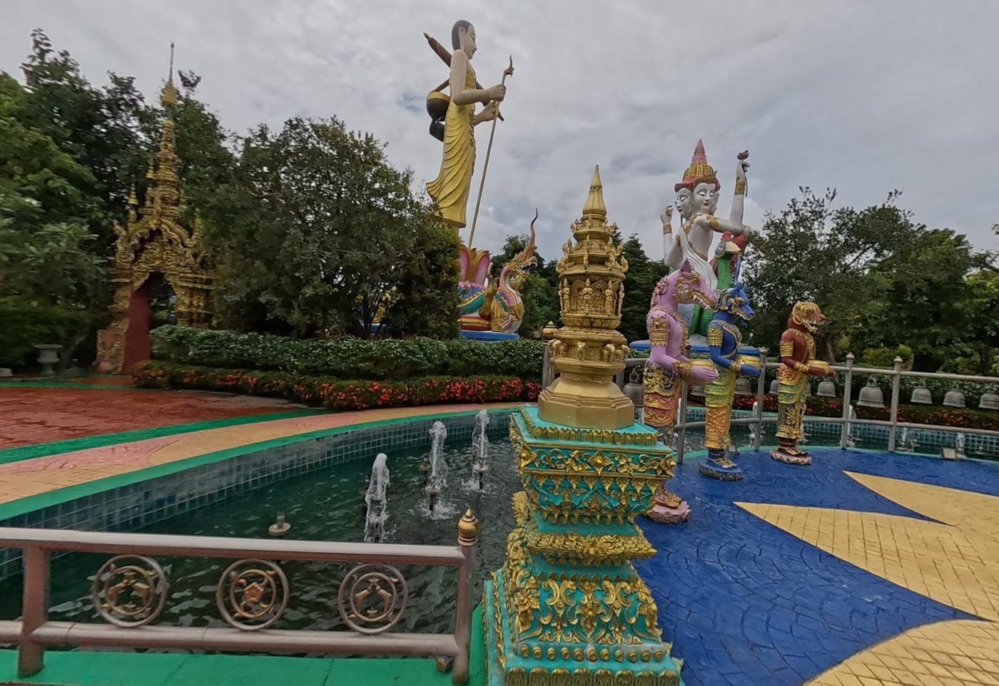 Fountain court with Phra Upakut statue, Brahma and zodiac figures