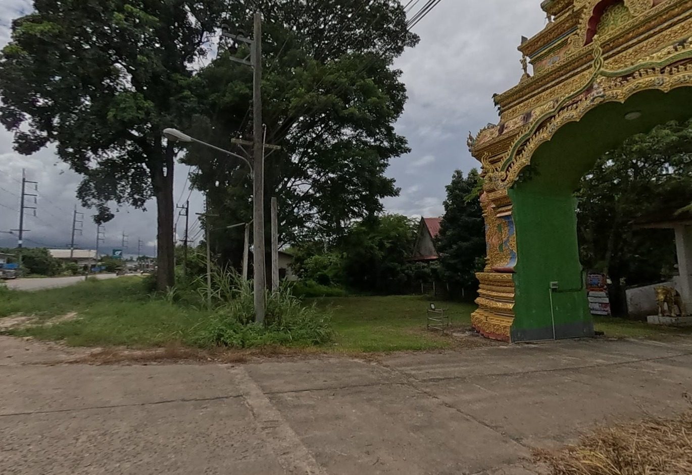 Gate arch from the road with old shade trees