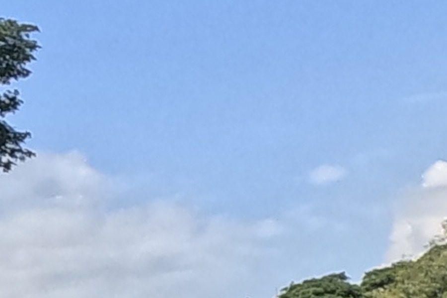 White stupa rising above the rooftops