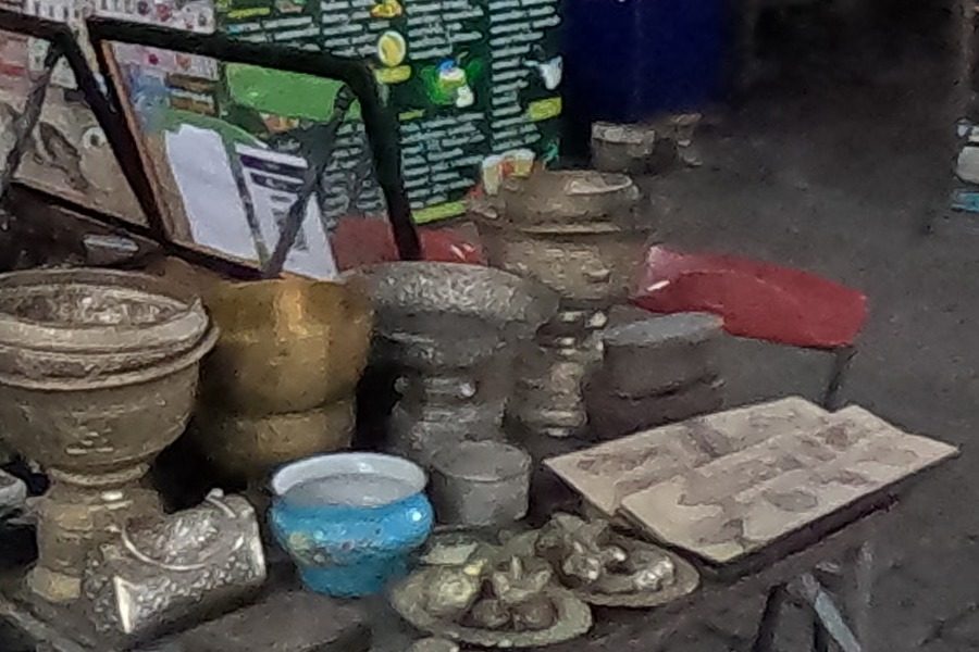 Brass bowls and old silverware