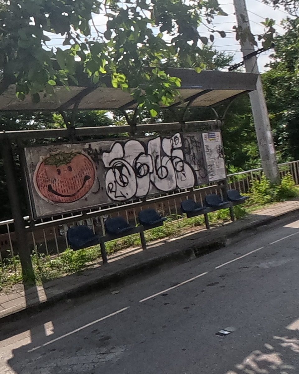 Bubble tags on bus shelter panel