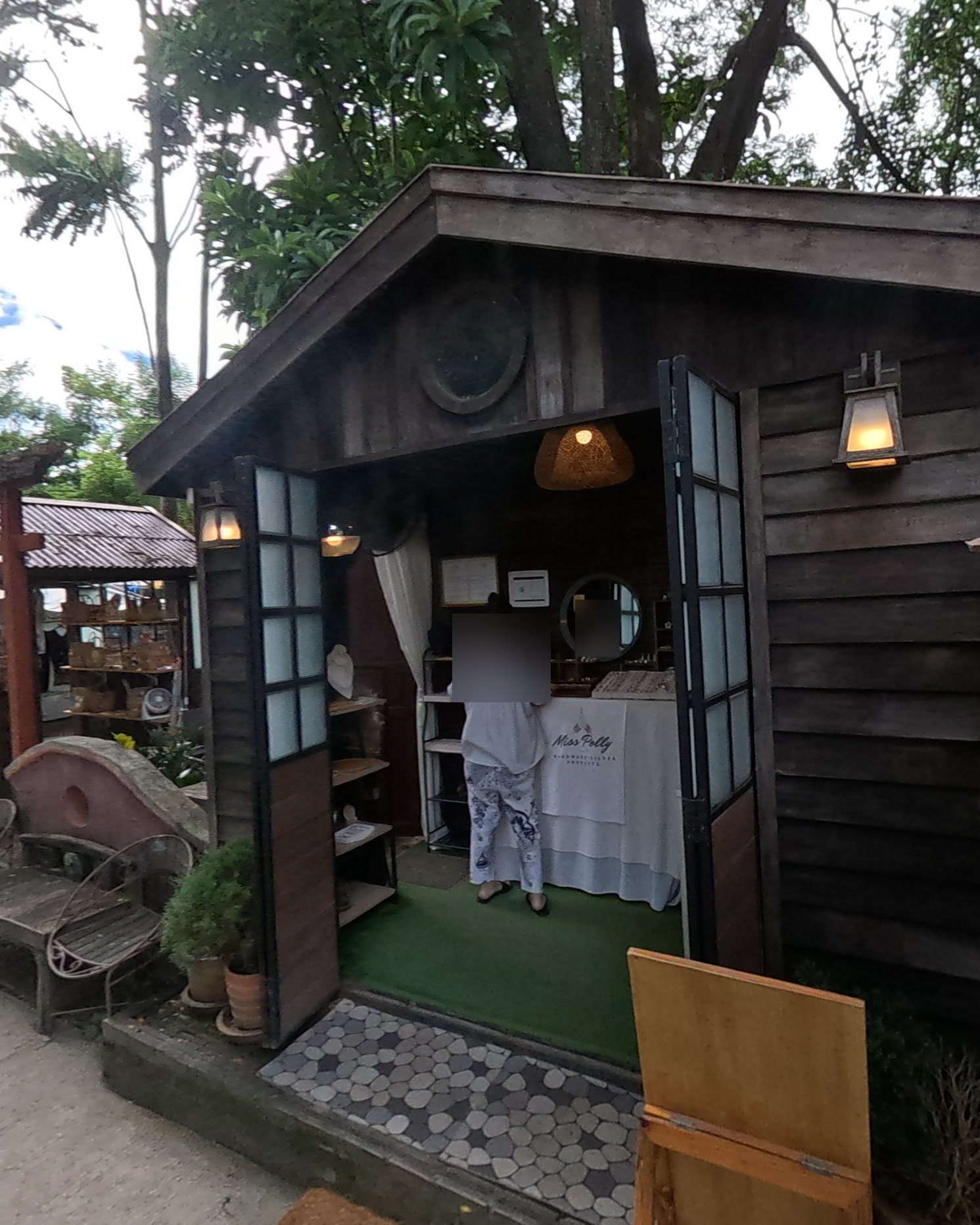 Miss Polly's little wooden silver shop — Chamcha Market, San Kamphaeng