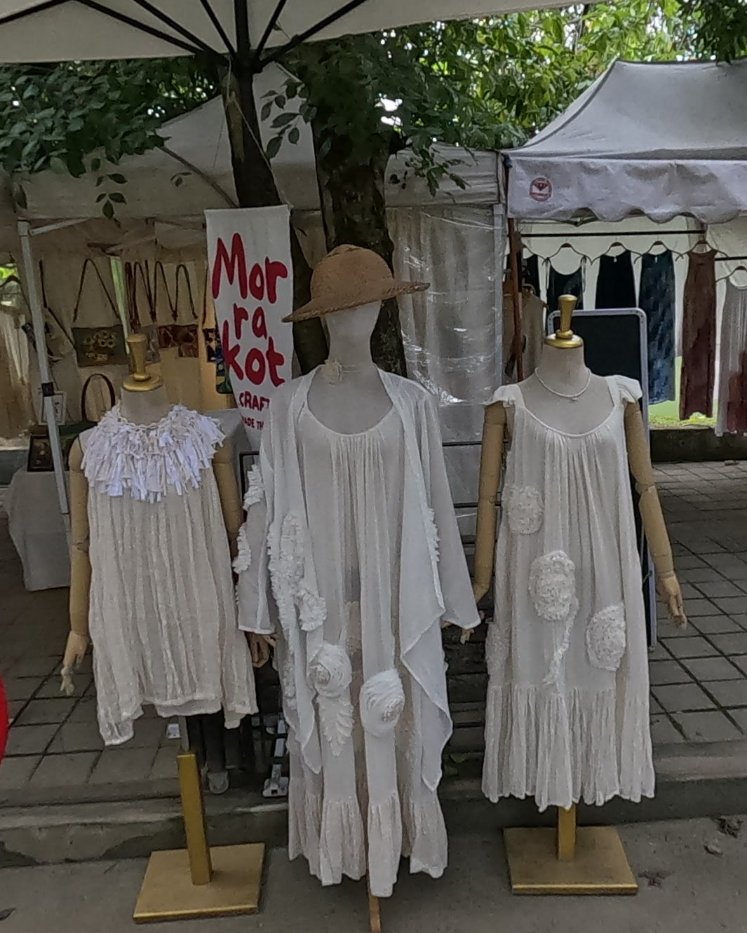 White lace blouses at Morrakot — Chamcha Market, San Kamphaeng