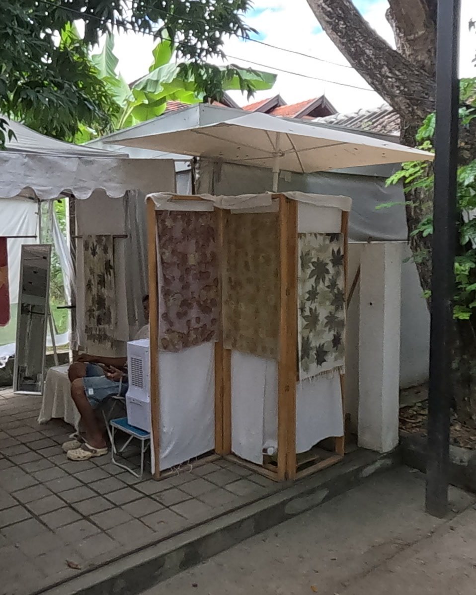 Leaf-printed scarves at Lanna Pastel — Chamcha Market, San Kamphaeng
