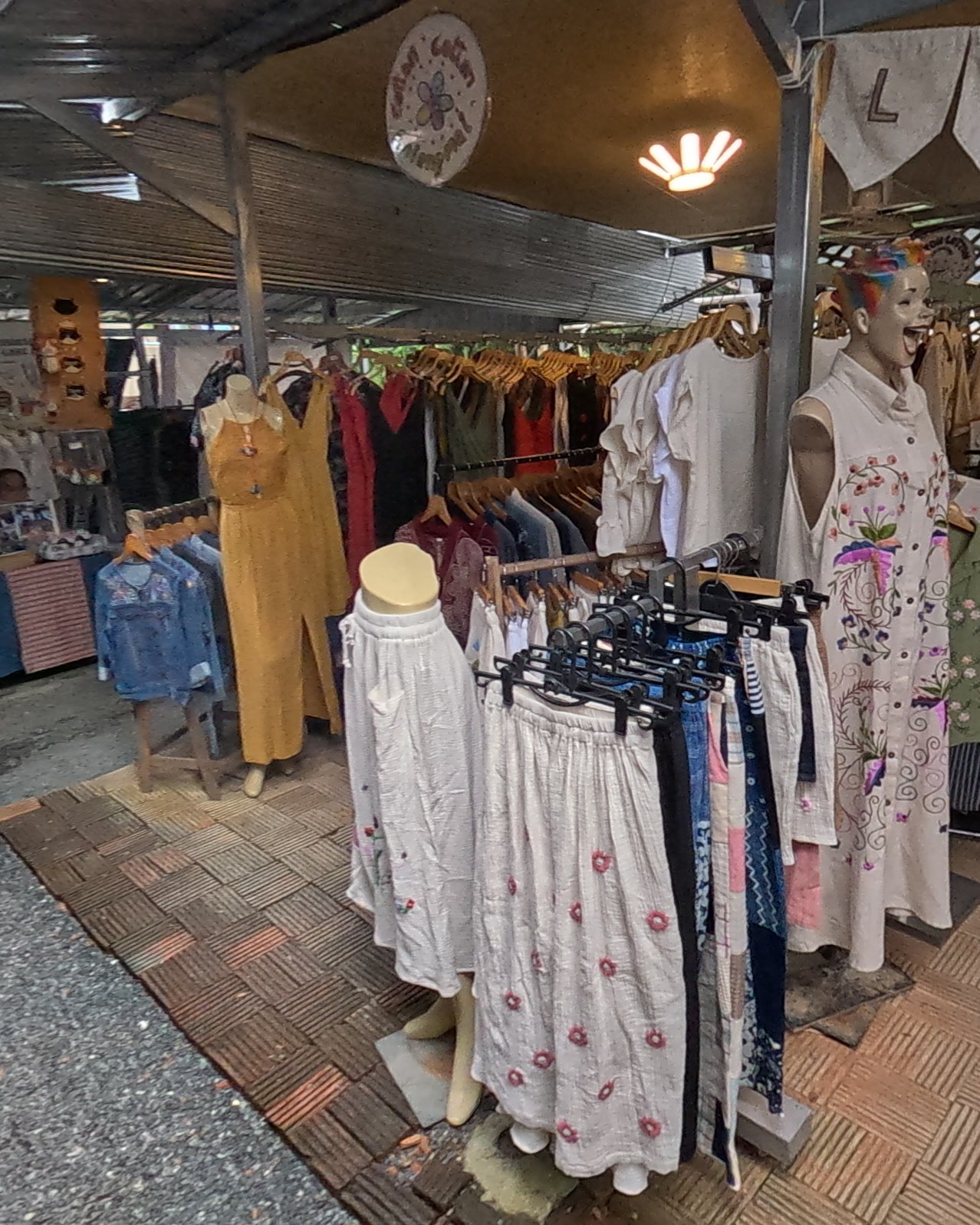 Embroidered cotton dresses at LANTONG — Chamcha Market, San Kamphaeng