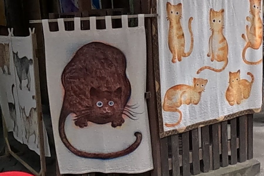 Hand-painted cat quilts at KOON — Chamcha Market, San Kamphaeng