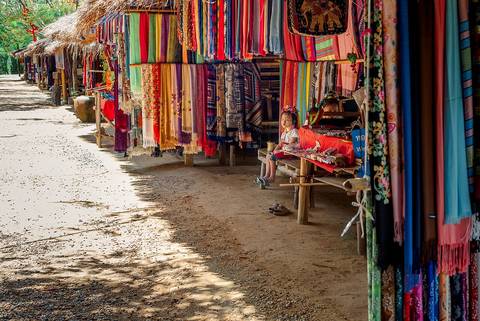 People in Karen tribal village near Pattaya, Thailand.