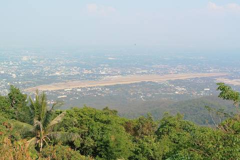 Aerial view of Chiang Mai International Airport's runways and of the southern part of the city. Picture taken from Doi Suthep temple.
