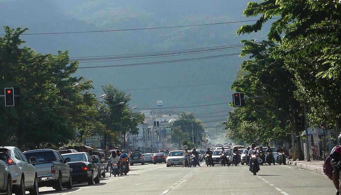 Traffic on Suthep road in Chiang Mai, Thailand