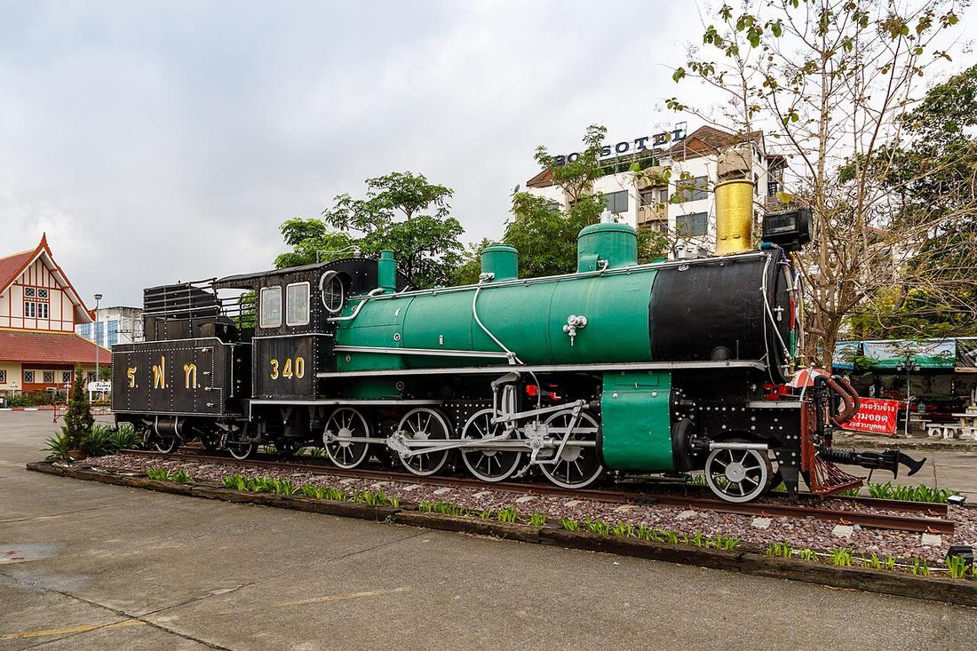 Chiang Mai, Thailand: Steam locomotive in front of the Chiang Mai Railway Station