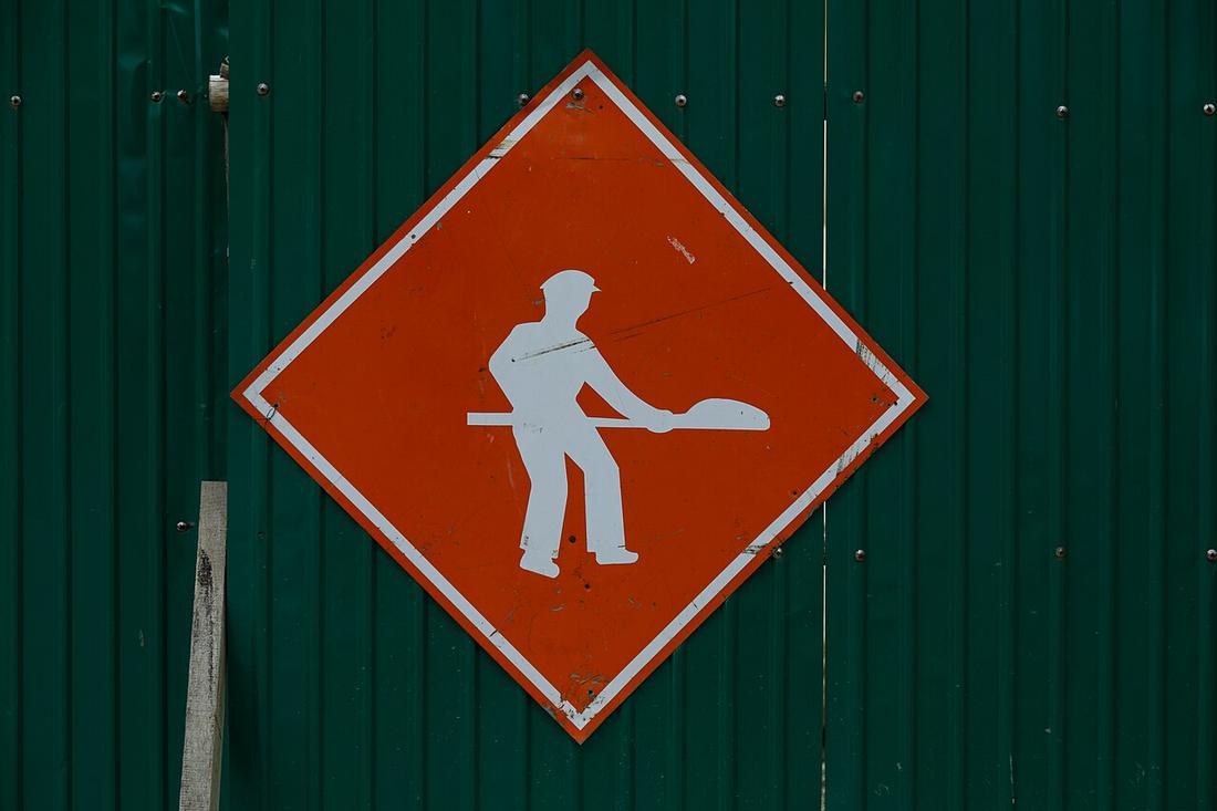 Traffic signs in Thailand: Working site (Photo taken at Chiang Mai University)