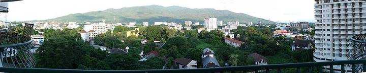 View of the mountain Doi Suthep. 180° panorama, made from the Hillside 4 condo building in Chiang Mai, Thailand, 2010.