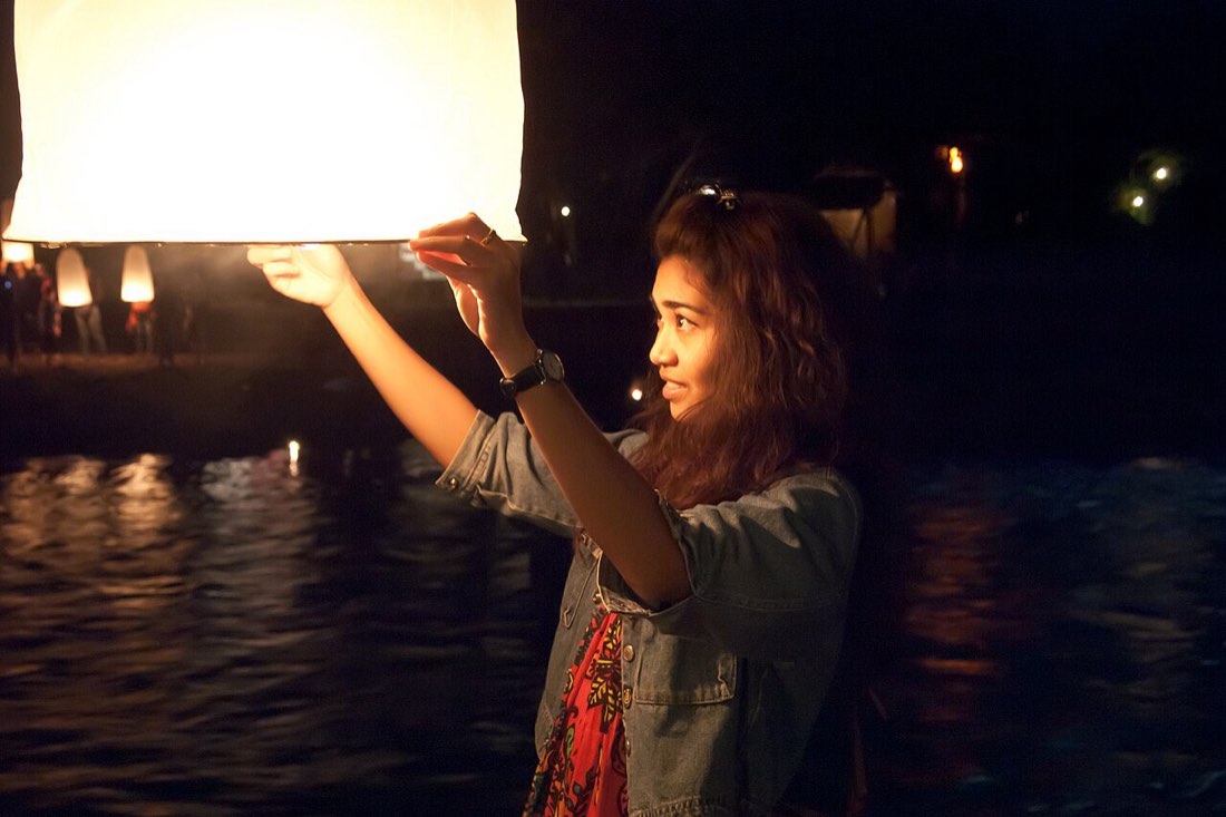 Loy Krathong. Yee Peng. Siamese Lantern Festival. Full moon of the 12th month in the traditional Thai lunar calendar. Chiang Mai, Thailand.