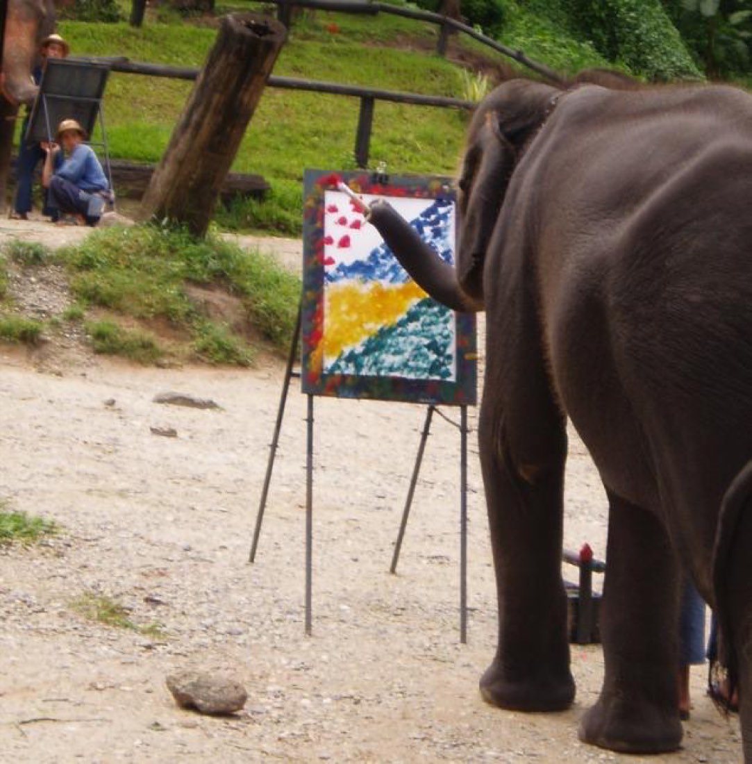 An elephant painting in Chiang Mai , Thailand .