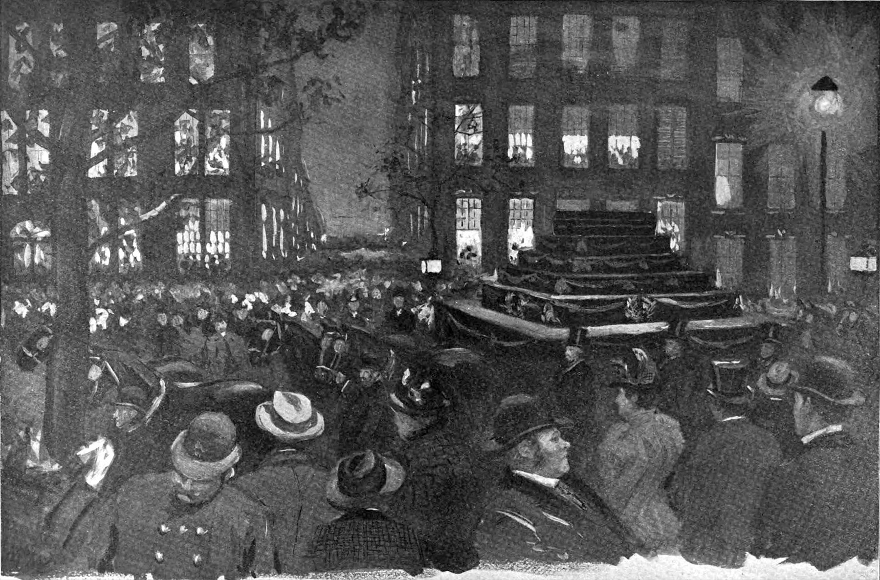 E. M. McKay, 1897: crowds in the night street at Henry George's funeral