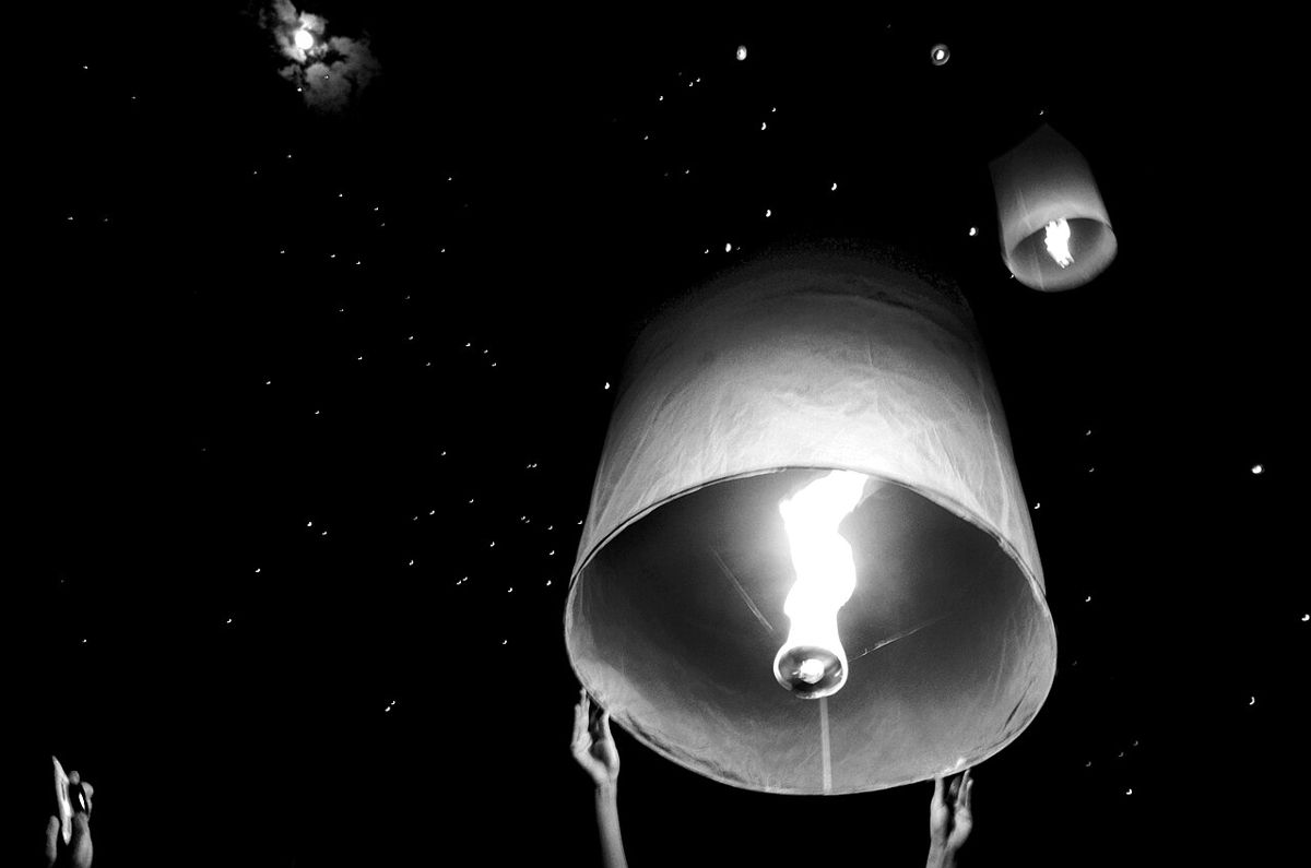 Held from below while the air inside warms, 2015.